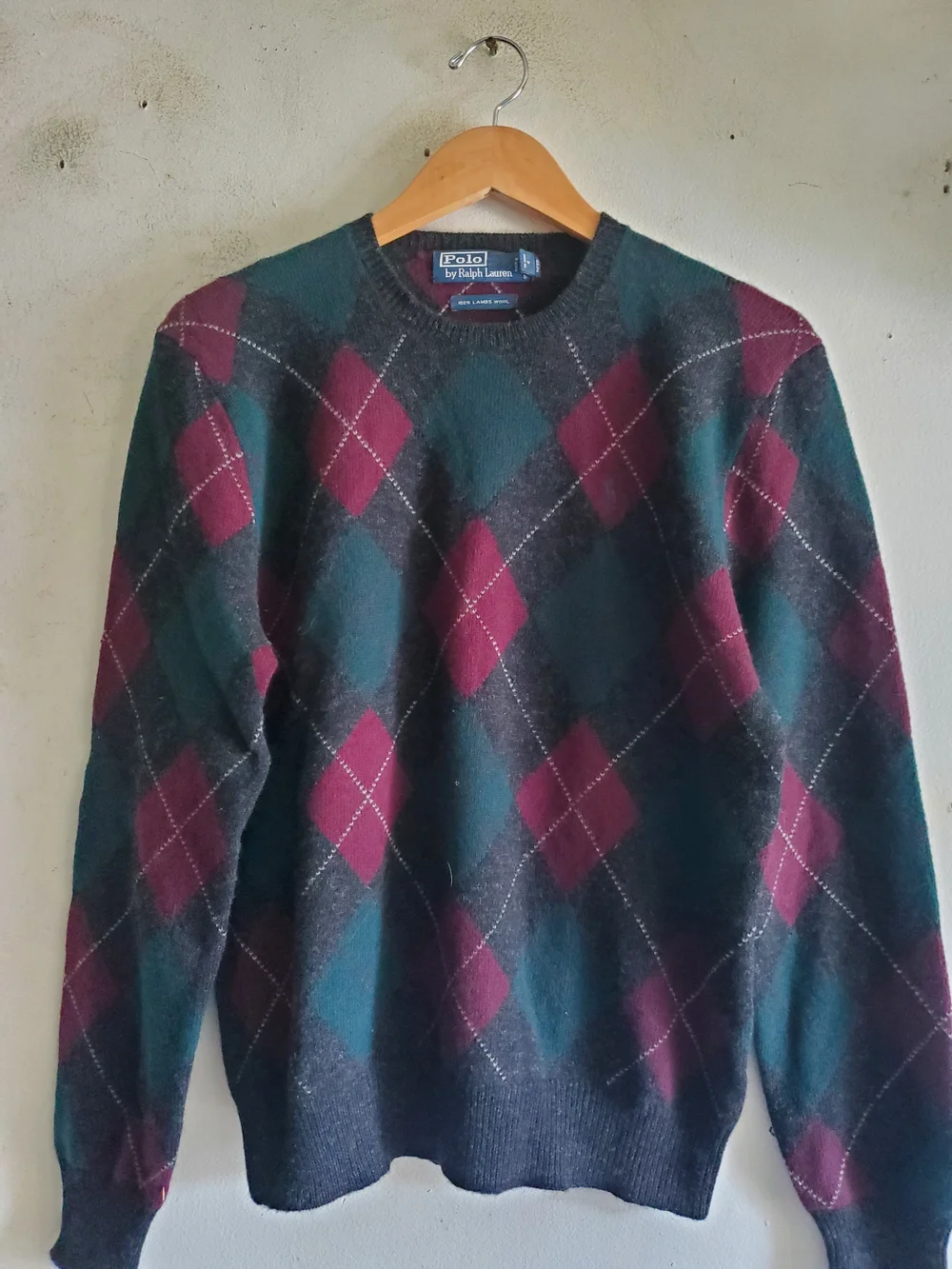 Polo by Ralph Lauren Men’s Teal & Burgundy Argyle Sweater Size Medium